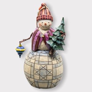 Jim Shore Christmas Ornament Heartwood Creek Snowman with Top and Tree 4014339
